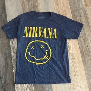 Nirvana Men’s Small Short Sleeve Graphic T-Shirt Denim Heather Blue Legendary